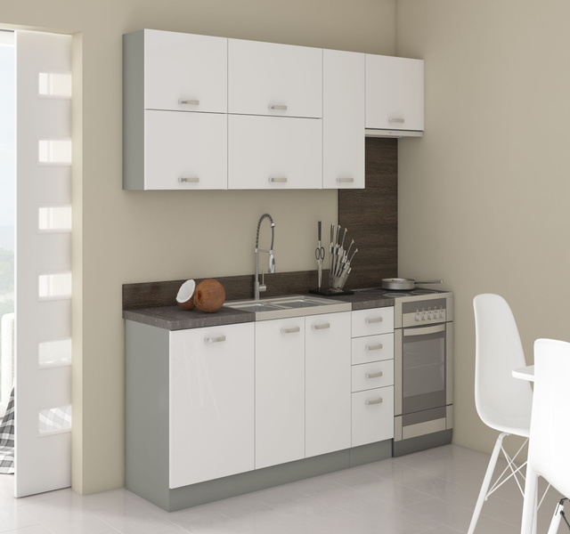 Szafka kuchenna dolna 80 D 2F BB BIAŁY POŁYSK, SZARY PLATYNOWY, Meble Kuchenne BIANCA