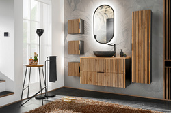 Meble łazienkowe XILO 100, Umywalka nablatowa, Lustro LED, Dąb Wotan/Szary