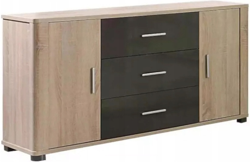 Komoda FILL 4, Komoda 127cm, Dąb Sonoma / Grafit Połysk