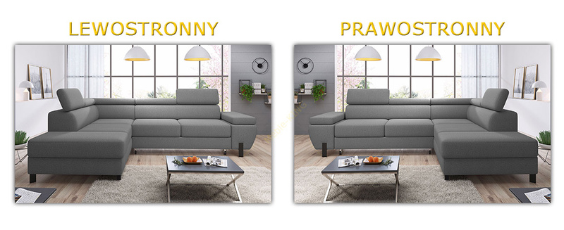 Narożnik z funkcją spania MOLINA L 263cm, Zagłówki, Pojemnik, Sprężyny