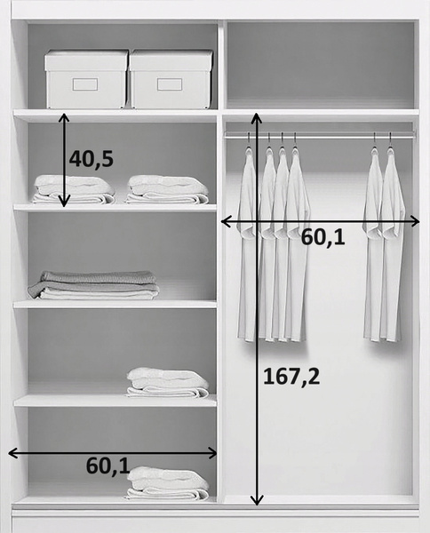 Szafa przesuwna A3 125 / 215 / 62 lustro, różne kolory i rozmiary