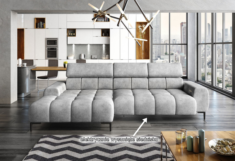 Narożnik PLAZA S 270 cm, Elektryczna regulacja siedziska, Zagłówki