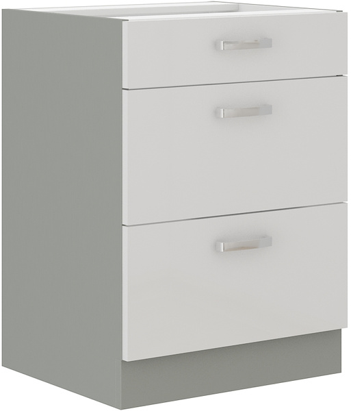 Szafka kuchenna dolna 60 D 3S BB BIAŁY POŁYSK, SZARY PLATYNOWY, Meble Kuchenne BIANCA