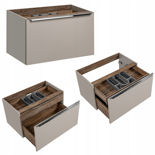 Meble łazienkowe SANTA FE TAUPE 80, Umywalka, Szafka z Lustrem, LED, Taupe