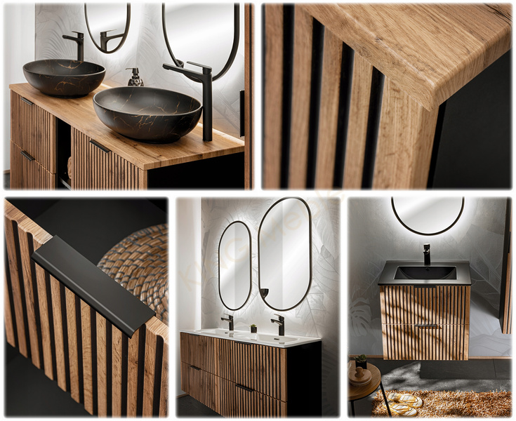 Meble łazienkowe XILO 120-2, Umywalka, 2xLustro LED, 2xSyfon, Wotan/Szary