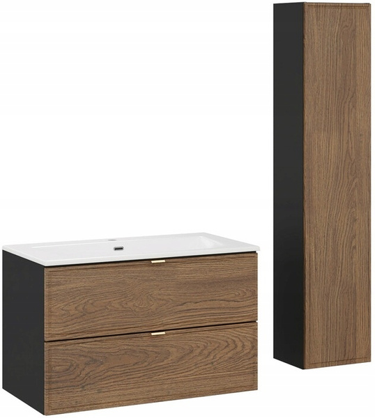 Zestaw mebli 80cm umywalka słupek Meble łazienkowe TALIA Dąb Casella/Czarny