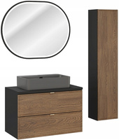 Zestaw 80cm, lustro, umywalka, Meble łazienkowe TALIA Dąb Casella / Czarny