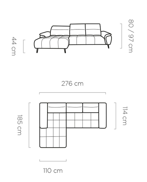 Narożnik MONTANA S 276 cm, Elektryczny wysuw siedziska, Zagłówki