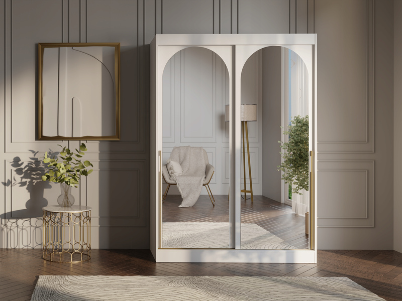 Szafa przesuwna MODIN 120cm, Szafa z Lustrem Biała