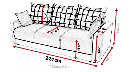 Kanapa Rozkładana, Sofa Rozkładana XARA 221 cm