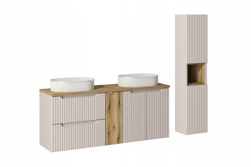 Meble łazienkowe NOVA WHITE 140, 2x umywalka nablatowa, Biały/Dąb, 3 KOLORY