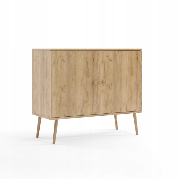 Komoda BOHO drewniane nogi, uchylne drzwi MACCHIATO