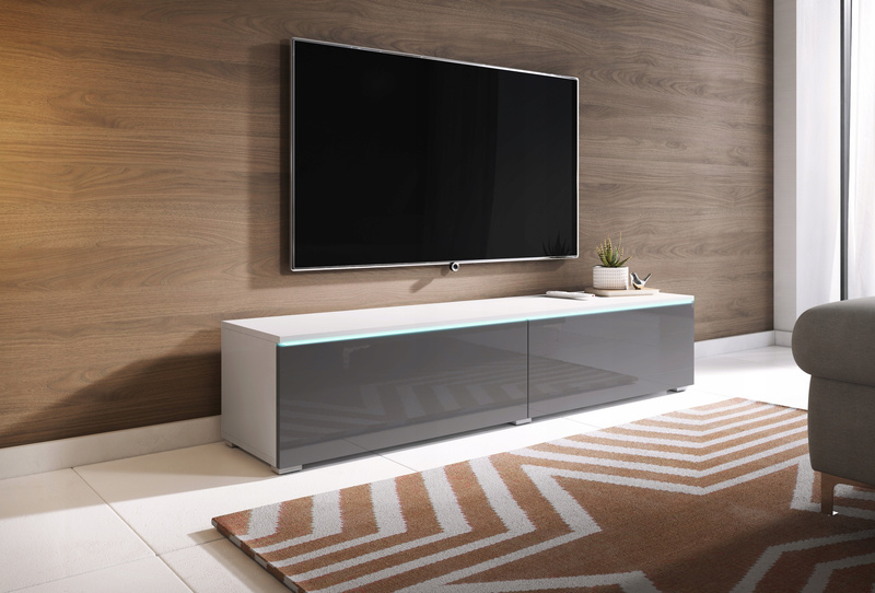 Szafka RTV Lowboard D 140cm BIAŁY / SZARY POŁYSK