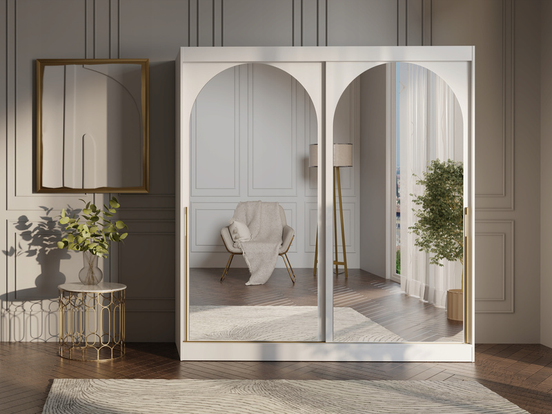 Szafa przesuwna MODIN 180cm, Szafa z Lustrem Biała