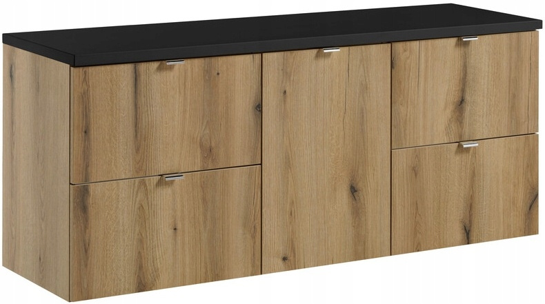 Zestaw meblowy 140cm z blatem, Meble łazienkowe NOVA Dąb Coast Evoke/Czarny