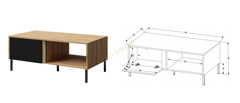 Ława MIA 8, Stolik kawowy 110cm, Meble do Salonu, MDF Dąb Odwieczny/Czarny
