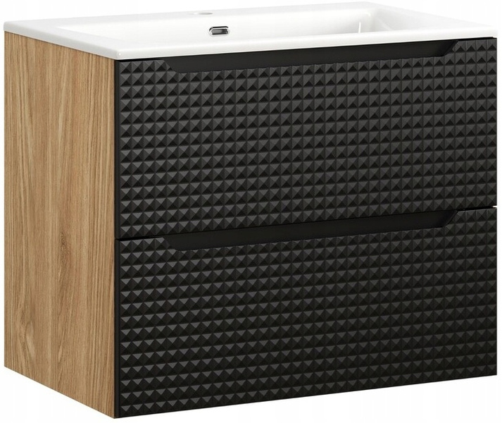 Zestaw meblowy 70cm z umywalką, Meble łazienkowe LUXOR Dąb Olejowany/Czarny