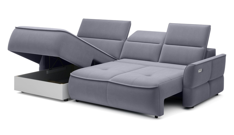 Narożnik z funkcją spania MURILLO S 260cm, Elektryczny wysuw siedziska, Zagłówki