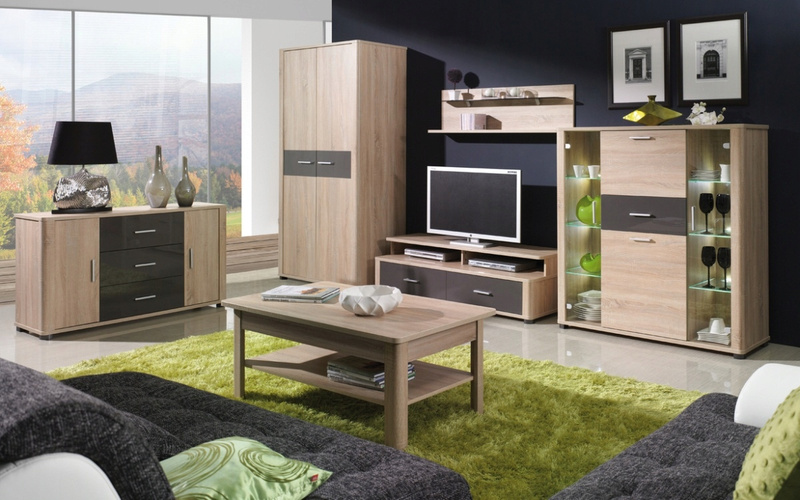 Szafka RTV FILL 5 153 cm, Meble do Salonu FILL, Dąb Sonoma / Grafit Połysk