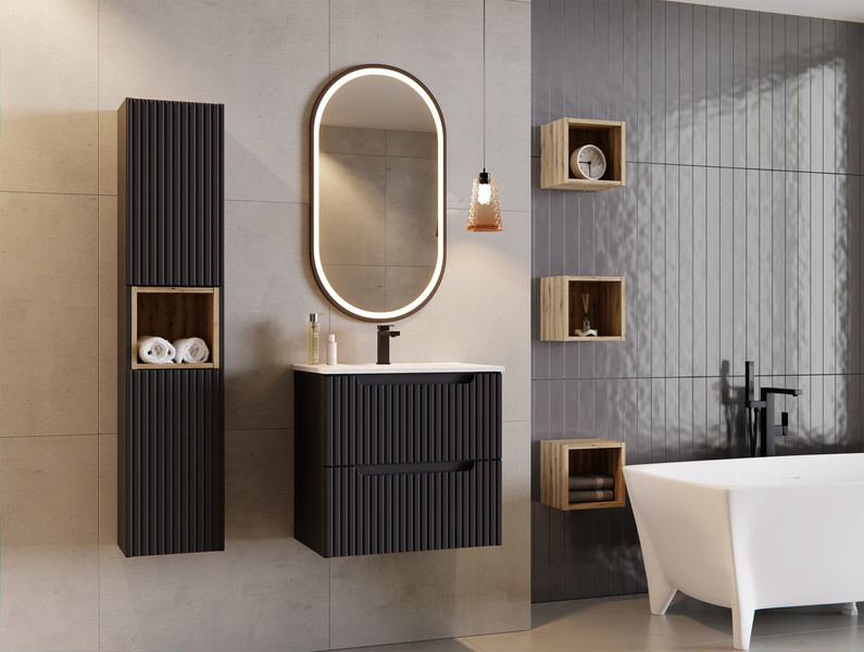 Meble łazienkowe NOVA BLACK 120, 2x umywalka nablatowa, Czarny, 3 KOLORY