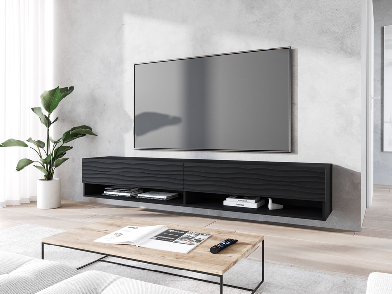 Szafka RTV Lowboard A 180cm Czarny Grafit / Fala MDF